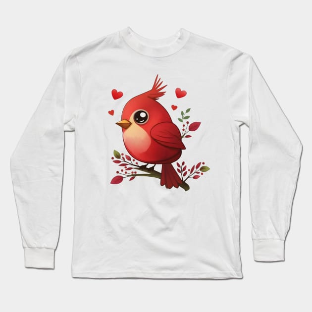 Lovey-Dovey Red Cardinal Yellow Long Sleeve T-Shirt by Anicue